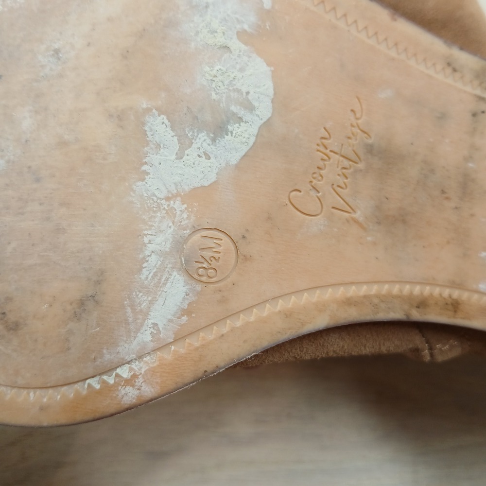 Crown Vintage Mid Calf Slouch Boots Women's 8.5 Tan Suede Block Heel 70s Retro - Picture 11 of 12